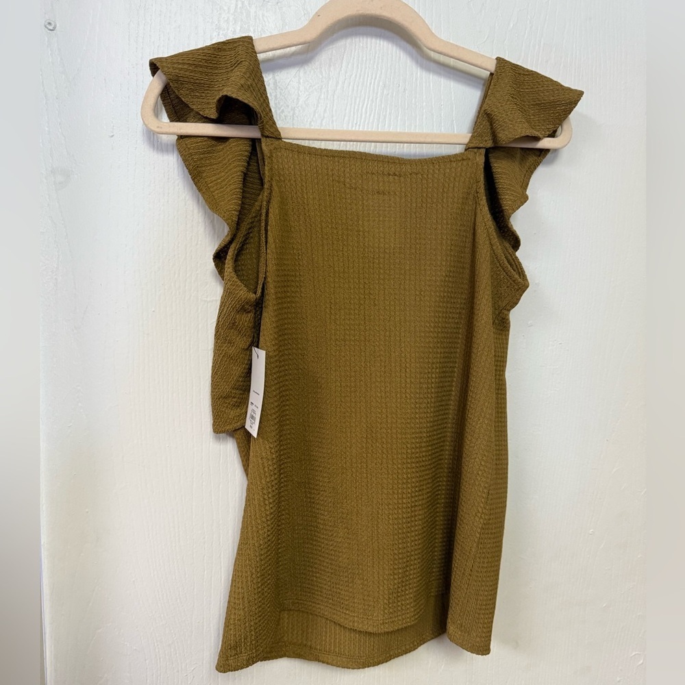 Nine West Olive Ruffle Flutter Sleeved Top - Picture 3 of 5
